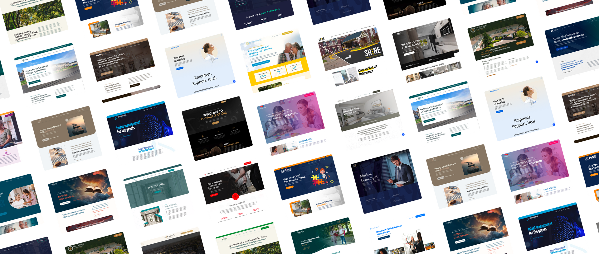 A mosaic of websites delivered by CWS Express across many industries